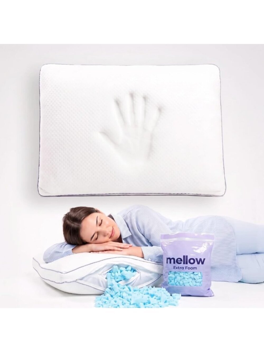 Adjustable Memory Foam Pillow - Shredded Foam, Soft & Supportive, Standard Size